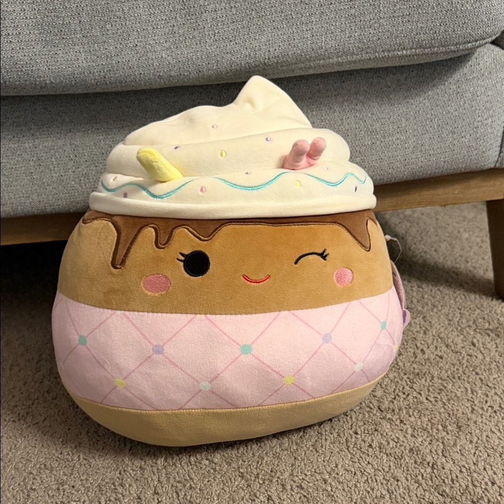 Squishmallows Ice Cream Plush with Pink and Cream Swirls